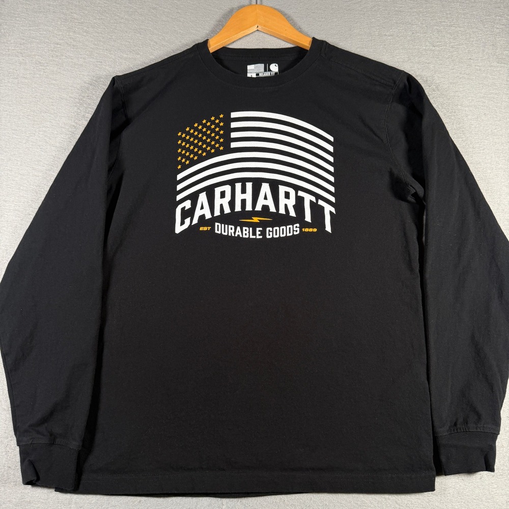 Carhartt Mens Black Long Sleeve Graphic T-Shirt Relaxed Fit TK5960-M Made in USA